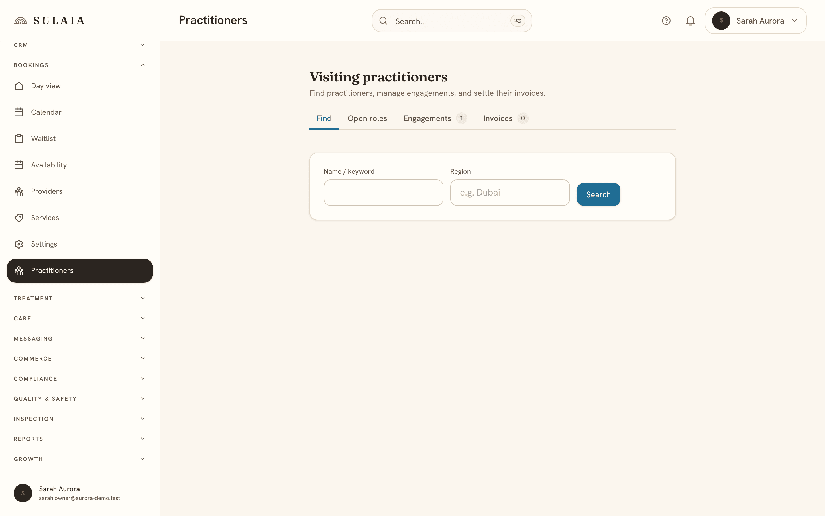 The visiting-practitioner network showing engagements, open roles, and interested practitioners.